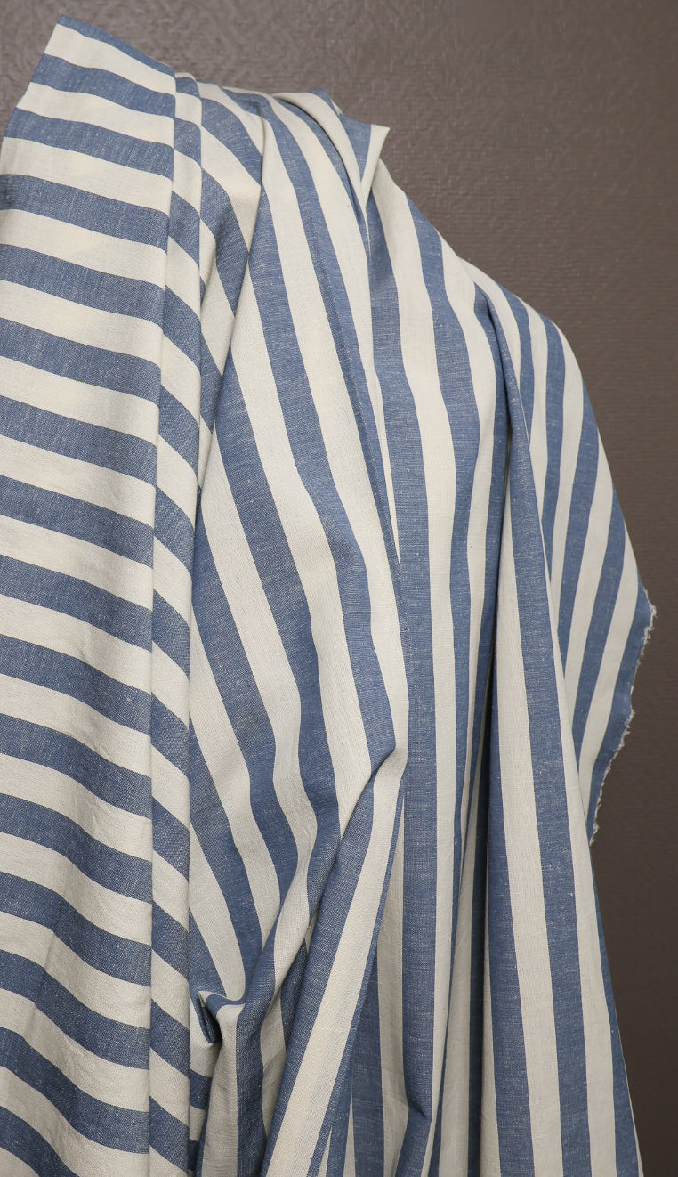 Amalfi Blå og Hvit Stripete Økologisk Bomull og Lin