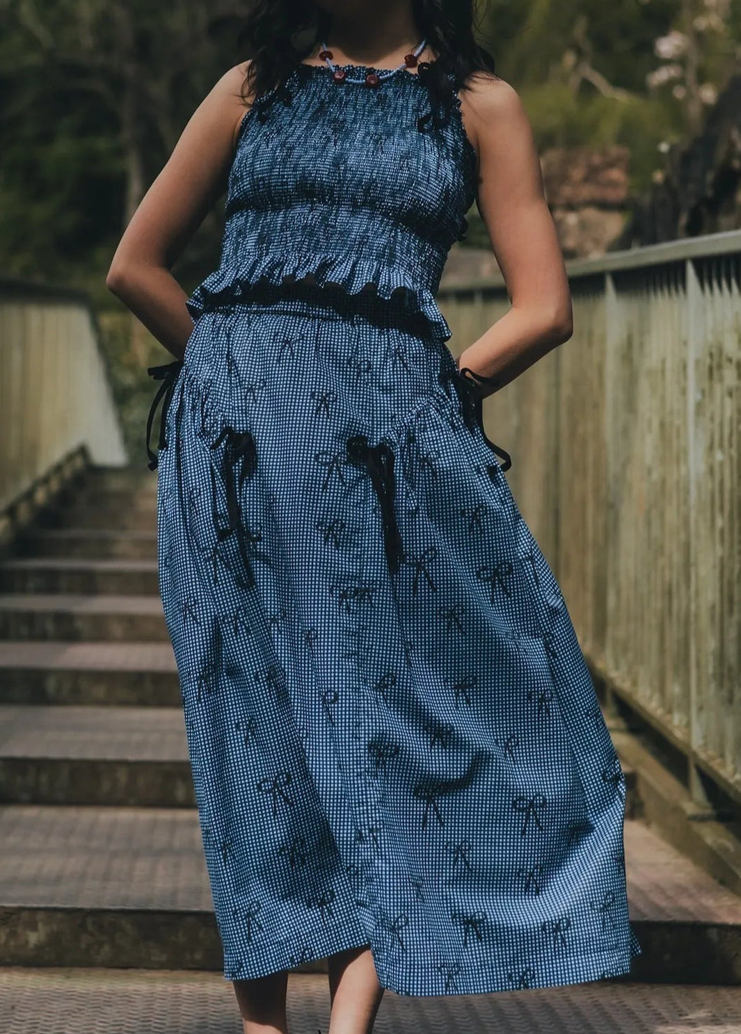 Viola Gingham og Sløyfe-print i Poplin